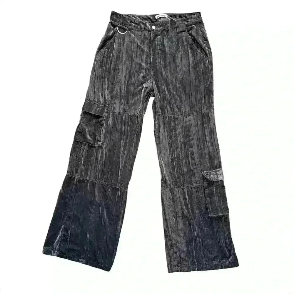 Pretty Garbage Women’s Wide Leg Cargo Pants Size L Textured Velvet Gray